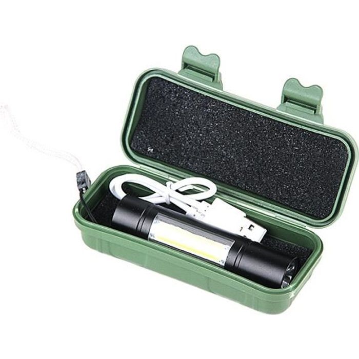 Lampe torche à main de poche puissante forte rechargeable sur USB COB XPE