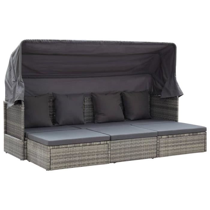 Lit de jardin - Salon de Jardin canapé-lit pour Jardin - et toit Gris mélangé 200x60x124 cm Résine tressée