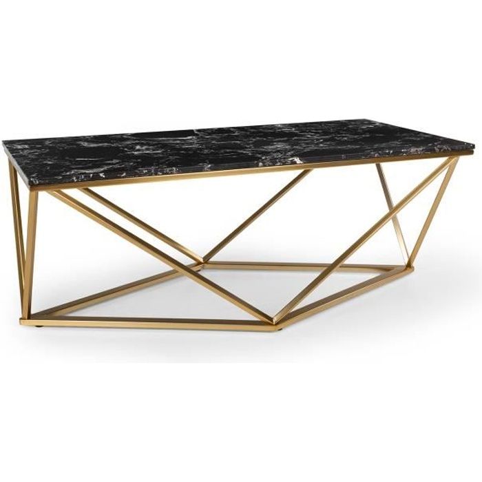 Besoa Black Onyx 1 Table basse de salon 110 x 42,5 x 55 cm (LxHxP) - Pieds réglables en hauteur -Design marbre doré & noir
