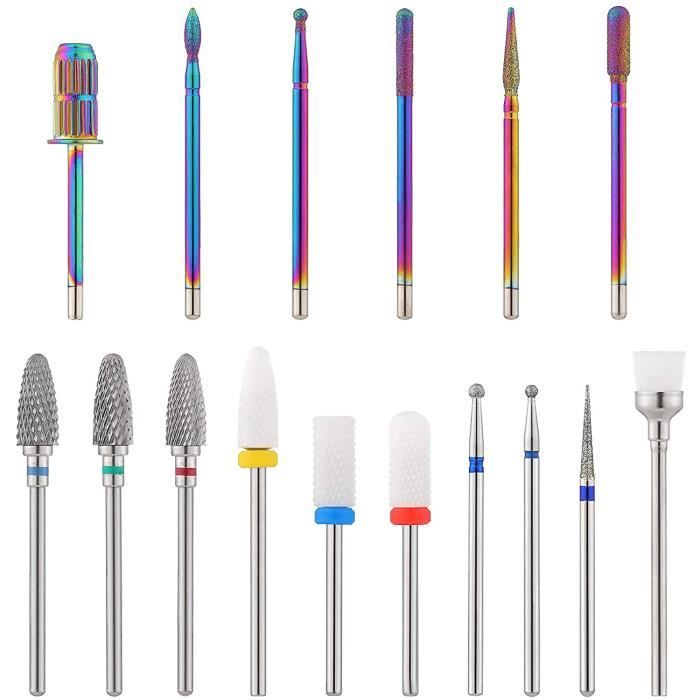 16 Pièces Forets à Ongles SetForets à Ongles CéramiqueAlliage Kit de Perceuse à Ongles électriqueProfessionnels Embout Ponceuse On