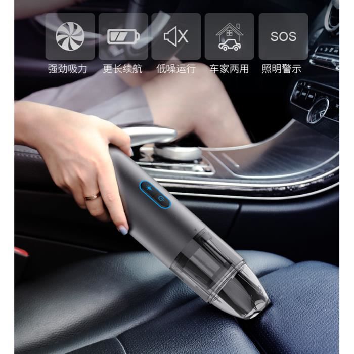 Aspirateur à Main sans Fil de Voiture Portable avec Fonction lampe de poche& Lumière d'alarme Rechargeable pour Maison,Table, Bureau