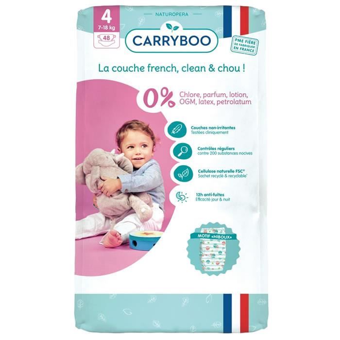 LOT DE 4 - CARRYBOO : Couches écologiques Dermo- sensitives taille 4 (7-18 kg) 48 couches