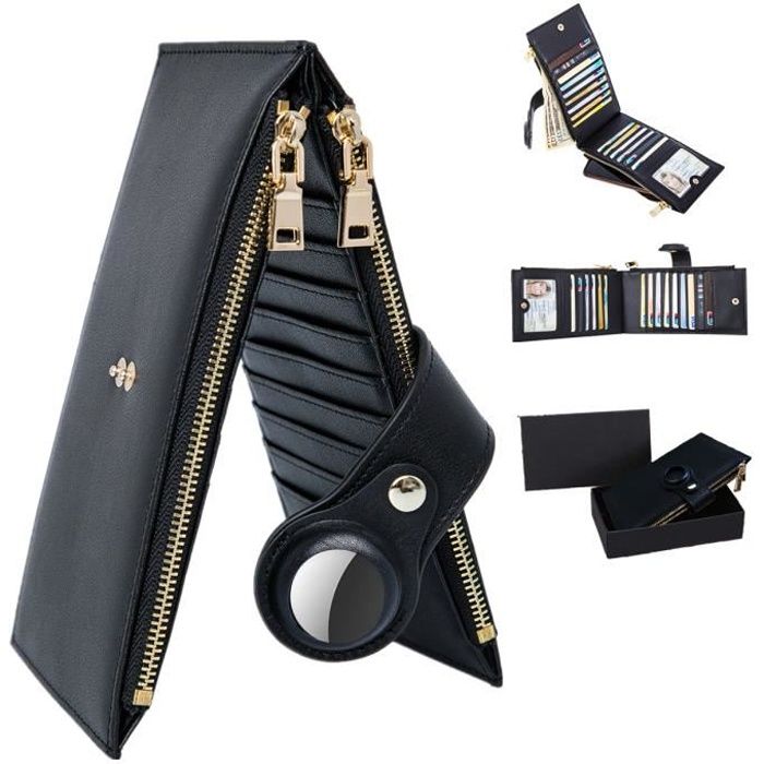 Portefeuille Femme Cuir, Grande Capacité Portefeuille pour Porte-cartes AirTag, Portefeuille de carte de crédit avec RFID Blocage