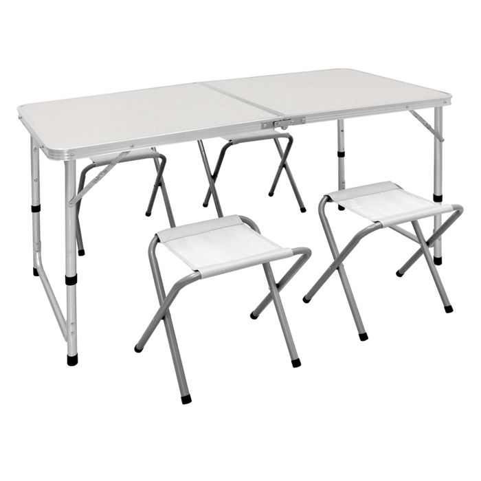 Set table + chaise tabouret pliable portable extérieur picnic camping aluminium