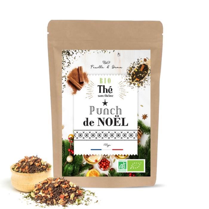 Punch de Noël - Infusion Aromatisé Bio -Fruits Mélangés -Feuilles en Vrac -Plante Naturelle pour Infusion de qualité -Poids 100g