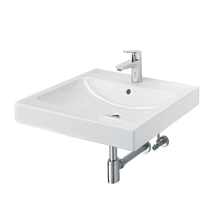 KERAMAG iCon - Lavabo 60cm avec Mitigeur HANSGROHE Focus 100, Siphon Design et Robinets Equerres SCHELL inclus C05261000
