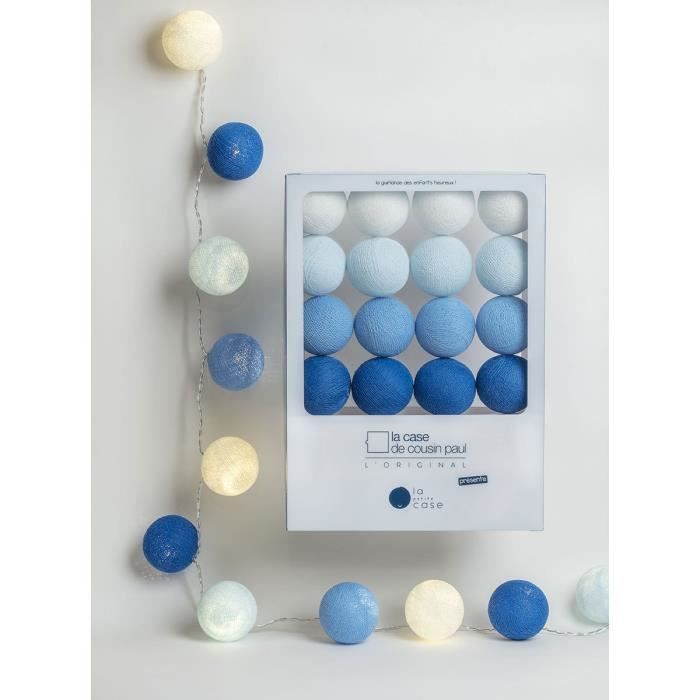 Guirlande Lumineuse La Petite Case Lucien LED - 16 Boules Ivoire,Blanc,Bleu Foncé,Jaune Clair,Celadon,Bleu Ciel