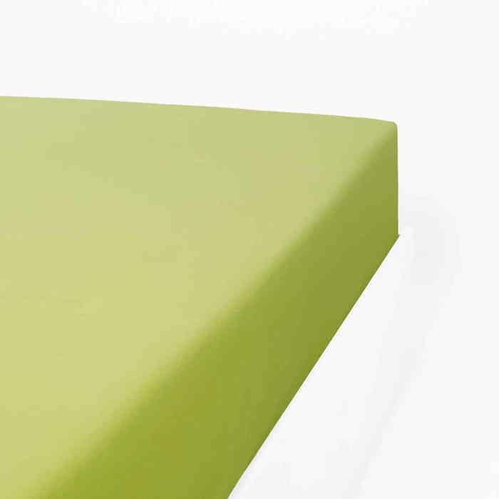 LINANDELLE - Drap housse coton 57 fils en molleton flanelle TOUDOUX - Vert anis - 90x190 cm