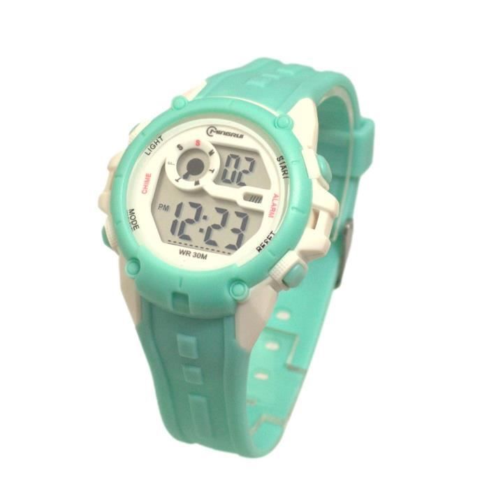 Montre femme quartz digitale bleu sport chrono alarme etanche