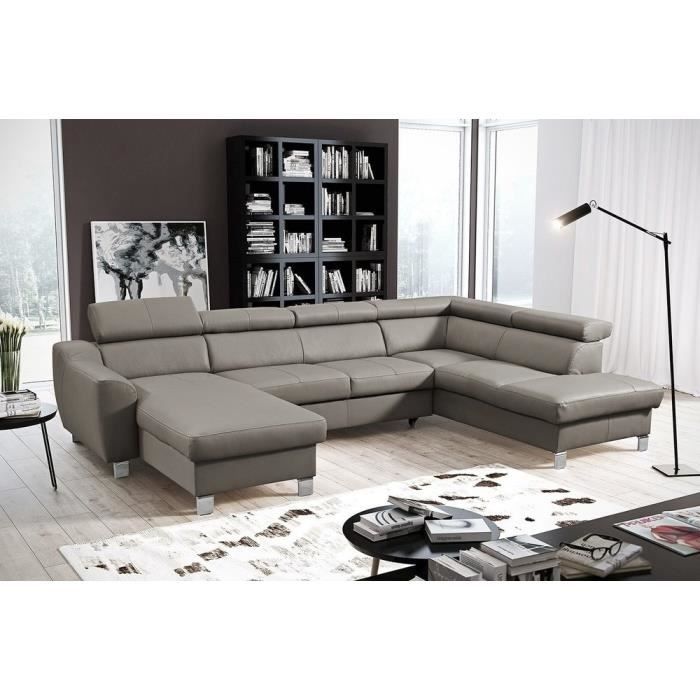 Canapé d'angle 8 places Gris Cuir Luxe Contemporain Confort