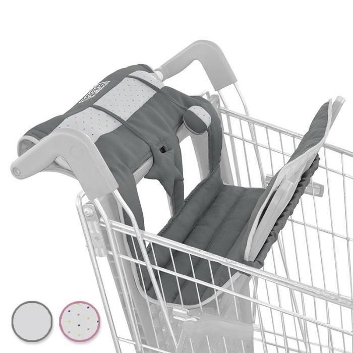 Protège Siège Chariot pour bébé enfant + jouets - Gris et pois bleus