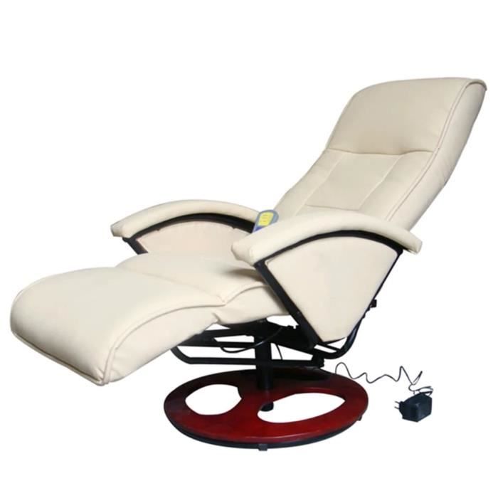 Fauteuil électrique de massage sofa Fauteuil relax RelaxationCuir synthétique Blanc crème