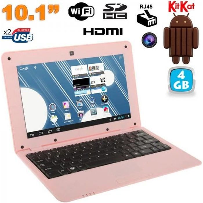 Mini PC Android netbook 10 pouces WiFi 4 Go Rose