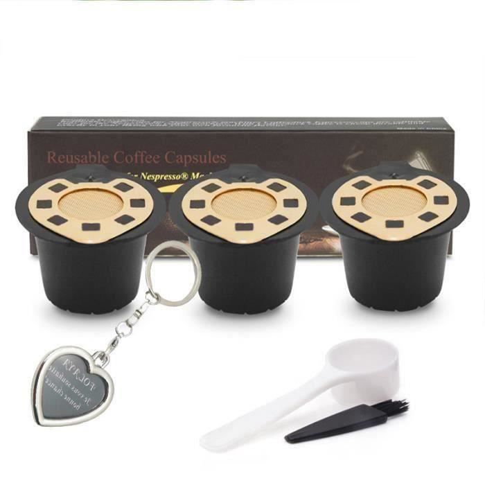 CW17714-3PCS Capsule Filtre de Café Réutilisables Compatibles avec Nespresso + 1 Cuillère Plastique + 1 Brosse de Nettoyage (plaqu
