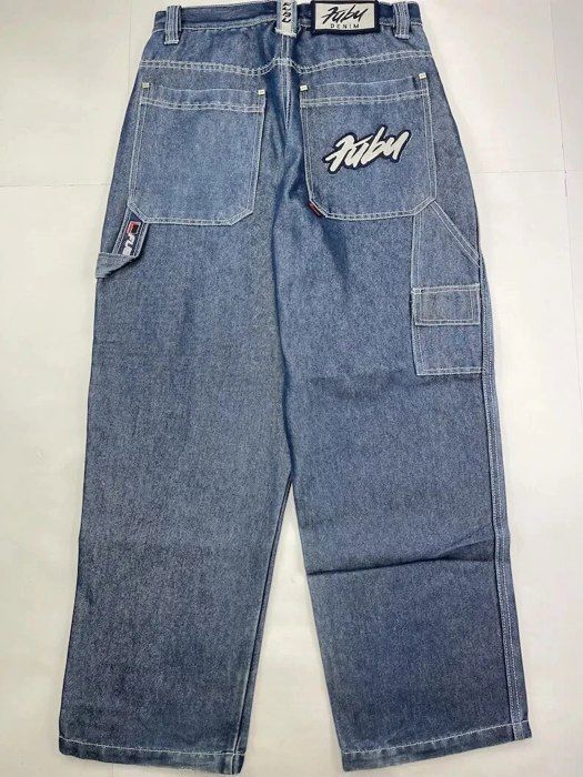 Jean Baggy Rétro FUBU - Pantalon en Denim - Taille Haute - Large - Harajuku  - Hip Hop - Lettre - Broderie Blanc - Cdiscount Prêt-à-Porter