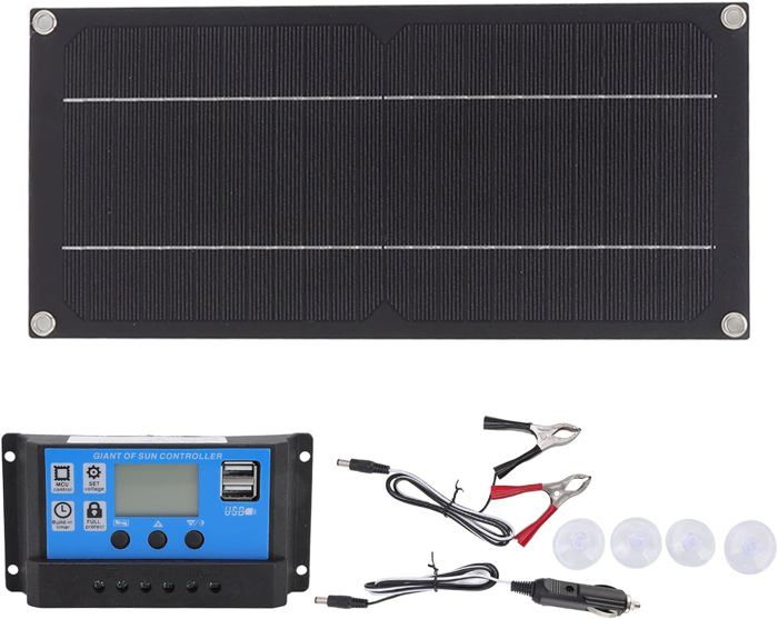 Reamhome Kit Panneau Solaire 1200mAh – Guirlande LED 24V – Télécommande 8 Modes – Charge CC – Noir