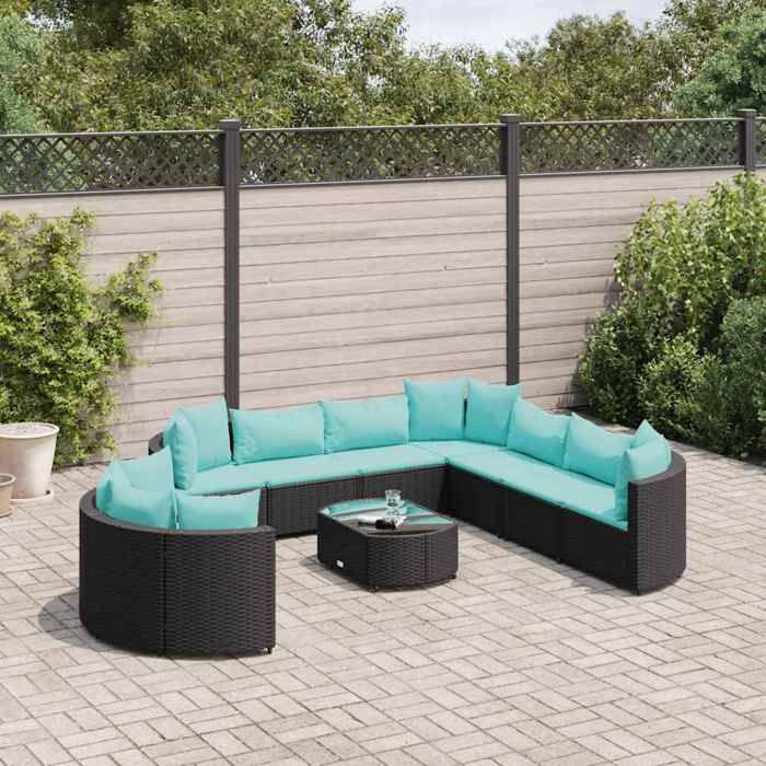 vidaXL Salon de jardin 10 pcs avec coussins résine tressée ensemble de canapés dextérieur canapé dangle de jardin 3308412 - vue 8