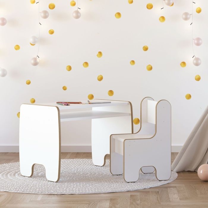 Ensemble Table Et 2 Chaises Pour Enfant 1-3 Ans - En Bois Naturel - Plateau Spacieux Avec Rangement - Chaises Ergonomiques Réglables - Facile à Monter
