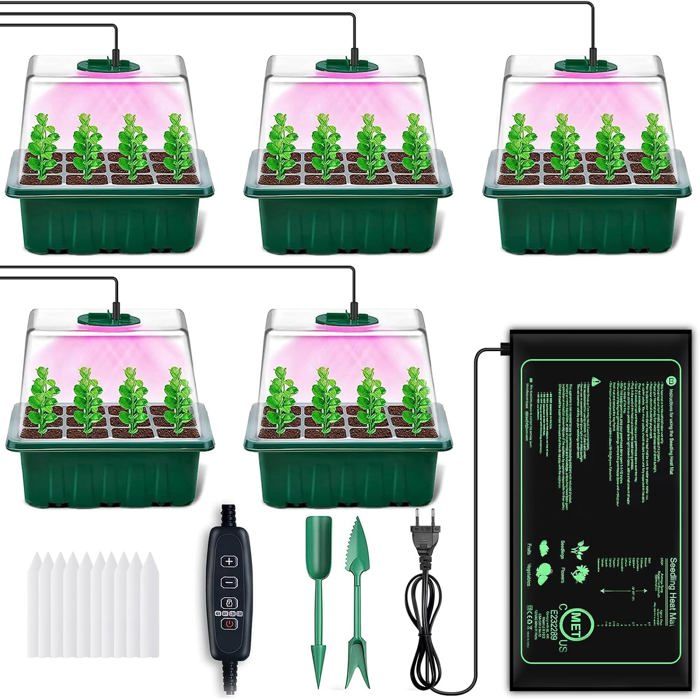 Kit De 6 Mini-serres Pour Semis Avec Couvercle - Plateau De Germination 12 Alvéoles, étiquettes Et Outils Inclus