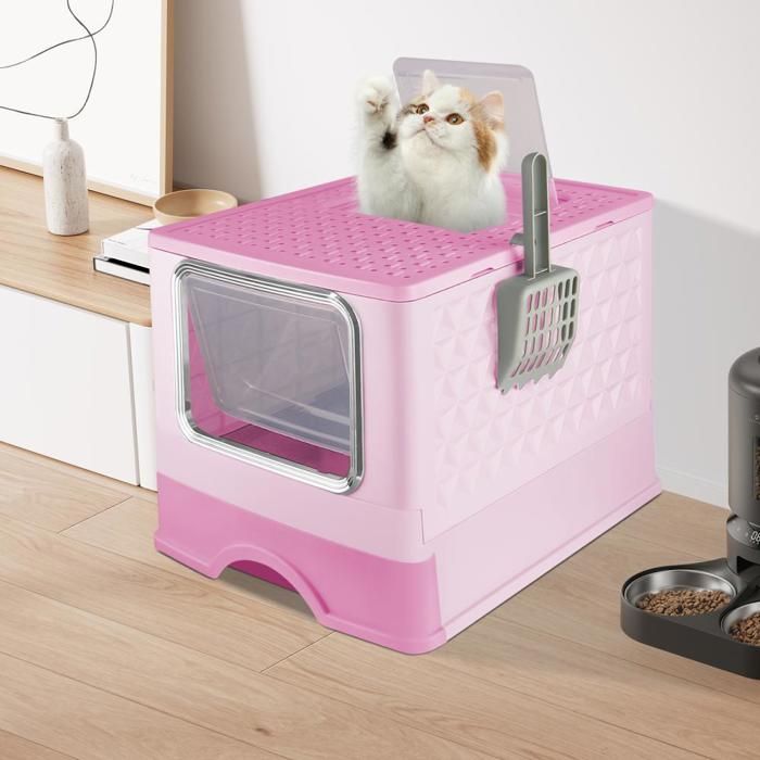 Meilleurs prix pour B.LIVEM Maison pour Chat XXL, Bac à Litière avec Couvercle, Grand Bac à Litière Fermé, 52 x 39 x 39 cm, Rose