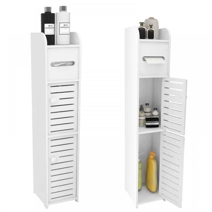 Armoire de salle de bain autoportante armoire de rangement en PP à double porte avec porte-papier hygiénique XJING