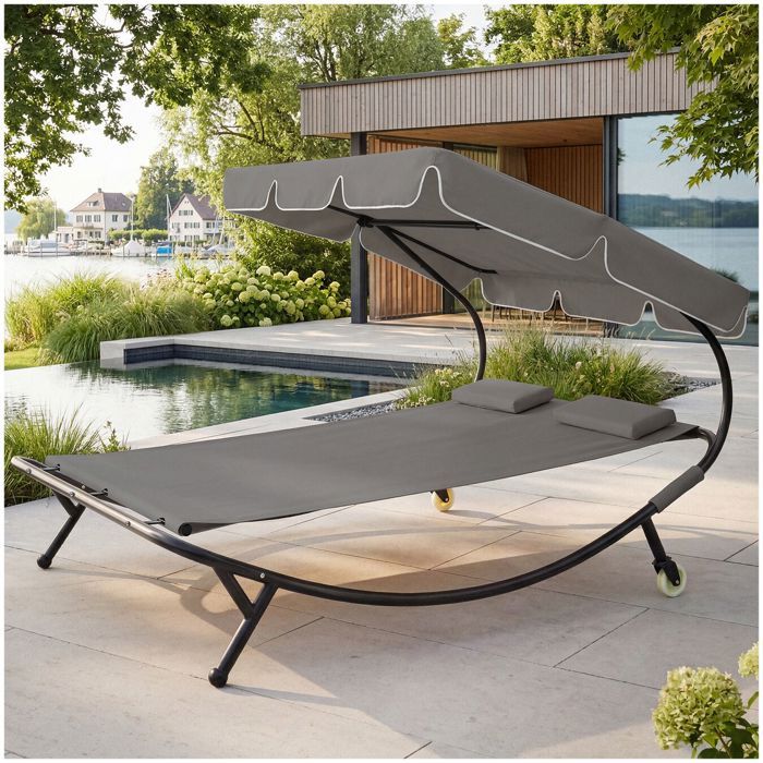 Transat - TECTAKE - Transat 2 places en acier inclinable avec housse déperlante 185 x 195 x 142 cm - Noir/Gris