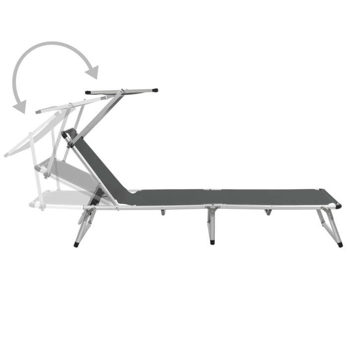 MGH - NEUF Chaise longue/transat - pliable - avec toit aluminium et textilène gris CC1153