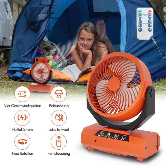 Daromigo Ventilateur De Camping Usb 20000 Mah Avec Lumière LedVentilateur De Bureau/Tente Rechargeable PortableOrange - Daromigo