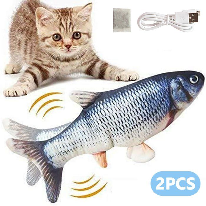 Meilleurs prix pour 2pcs Jouets pour Chat électriques en Forme de Poisson réaliste Jouet interactif en Peluche pour Chat Chaton avec Herbe à Chat