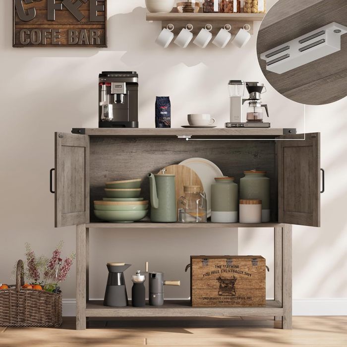 Buffet de Cuisine Moderne - SALUT - Meuble Bar & Console - 2 Portes 2 Tiroirs - Table d’Entrée 90cm - Gris