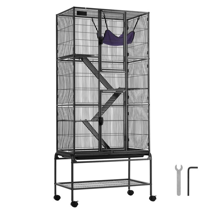 Cage à Furet - DUOKU - 175 cm - 4 Niveaux - Idéale pour Rats - Métal à Roulettes