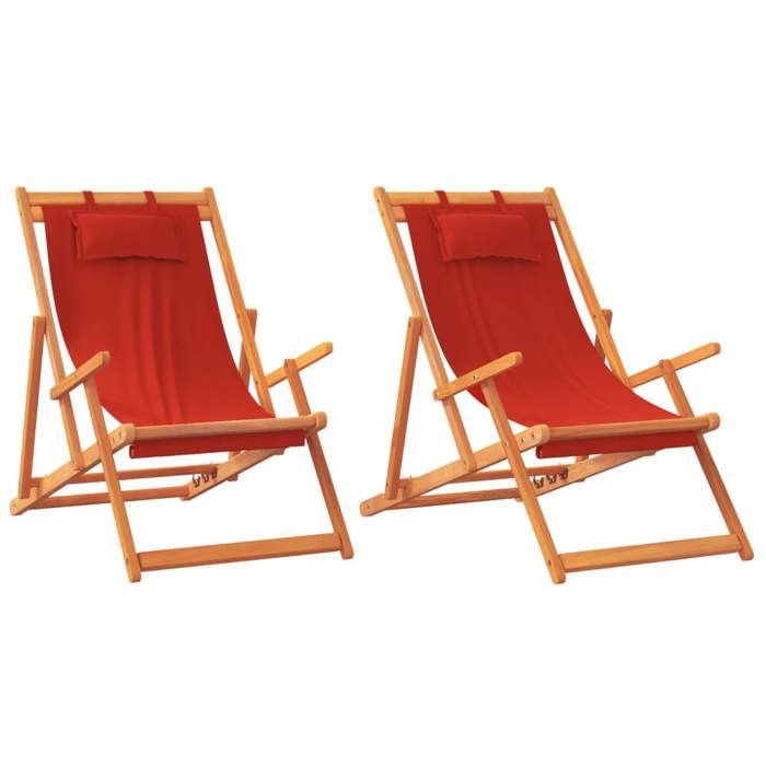 NEW 2025 CHAISE JARDIN - GKK - Fauteuils pliables de plage - lot de 2 - rouge tissu - size:60x(112/119/127)x(81/885/95) cm