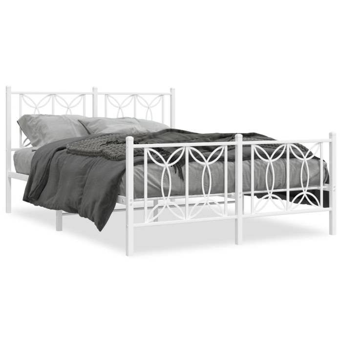 Lit 2 Personnes - KENNETH - Structure de lit Adulte/enfant - - métal sans matelas - et pied de lit - blanc 140x200 cm - LL6329