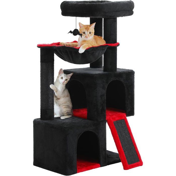 Meilleurs prix pour Arbre à chat104 cmavec 2 grottes spacieusespour chats dappartementhamac confortableperchoirtampon griffoir et ballenoir