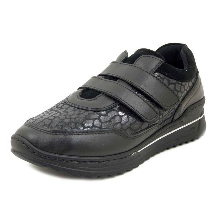 STILEDIVITA Basket Femme - STILEDIVITA - Cuir et Tissu Extensible - Noir - Semelle Amovible