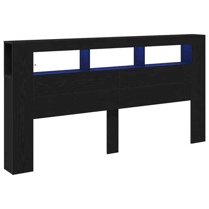 RUIG* CHIC Tête de lit - KENNETH - LED - avec étagère Chêne noir 200 x 18.5 x 103.5 cm 685906