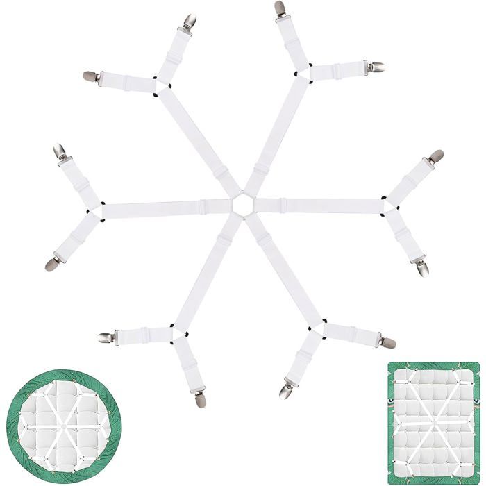 Attache Drap Housse Sangle Matelas Élastique 6 Côtés Tendeur Draps Anti-Déplacement Blanc Pratique