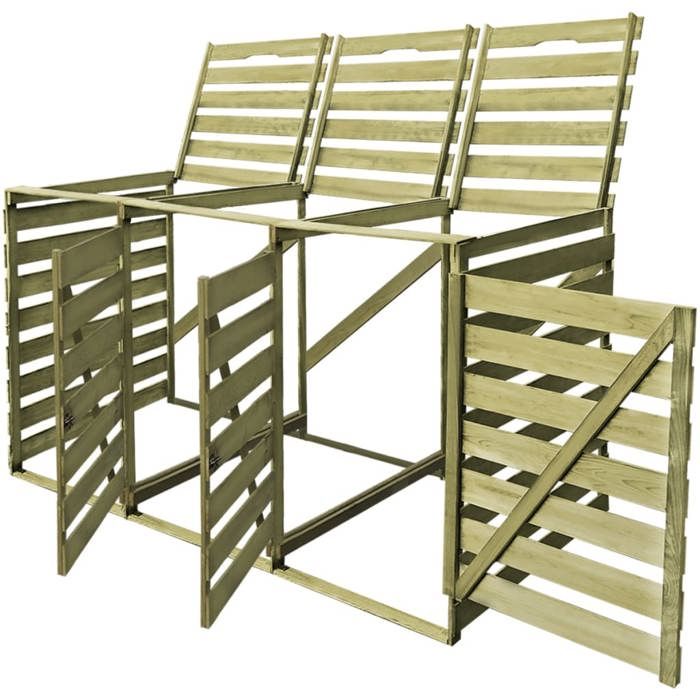 Abri pour poubelle triple - vidaxl - Bois imprégné - 2183x92x120 cm - Pour 3 bacs de 240 L - Serrures à lavant