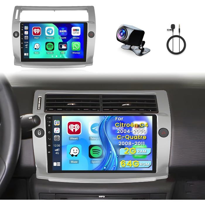Autoradio 2 Din 9 Pouces 2G+64G pour Citroën C4 2004-2009/C-Quatre 2008-2011 Android 15