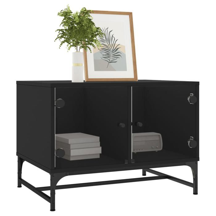 Table basse avec portes en verre - vidaxl - 68 5x50x50 cm - Noir - Bois dingénierie - Verre - Capacité 80 kg