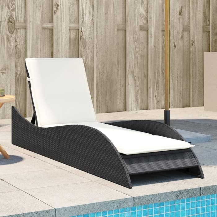 Chaise longue en résine tressée vidaXL 60x205x73 cm Dossier réglable Coussin crème - vue 2