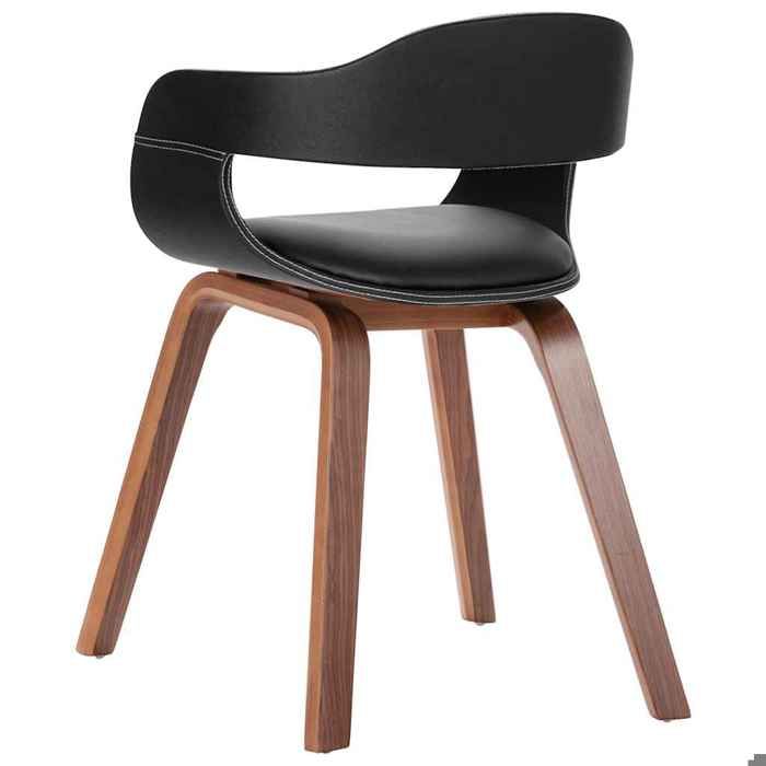 Chaise à manger en bois courbé et similicuir - WIENS - Noir - 49x51x70 cm - Cadre en bois de noyer