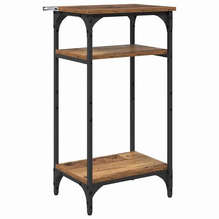 Table dappoint industrielle - vidaXL - Bois ancien - 40x30x75 cm - Bois dingénierie - Pieds réglables - 2 étagères