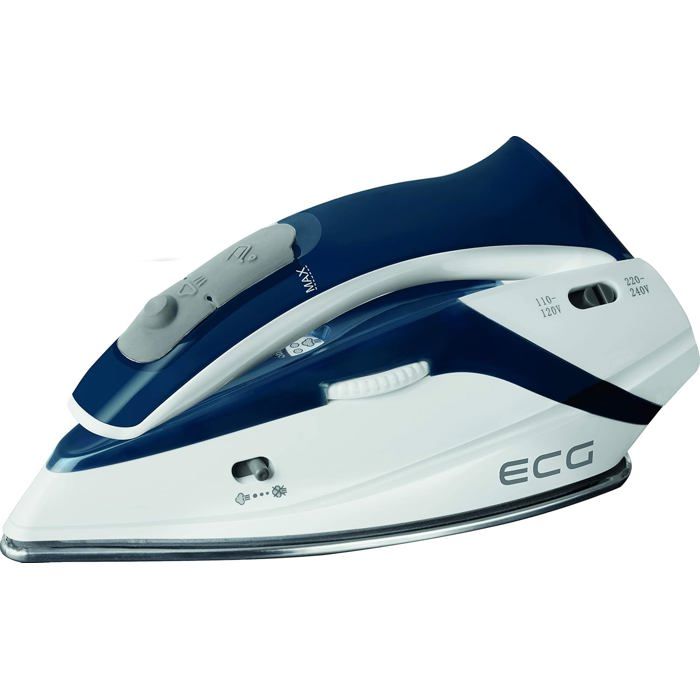 Fer à repasser à vapeur - ESTAMPILLE - Compact - Blanc/Bleu - Surface anti-adhésive - Double tension - 9.1x27x11.2 cm - Estampille