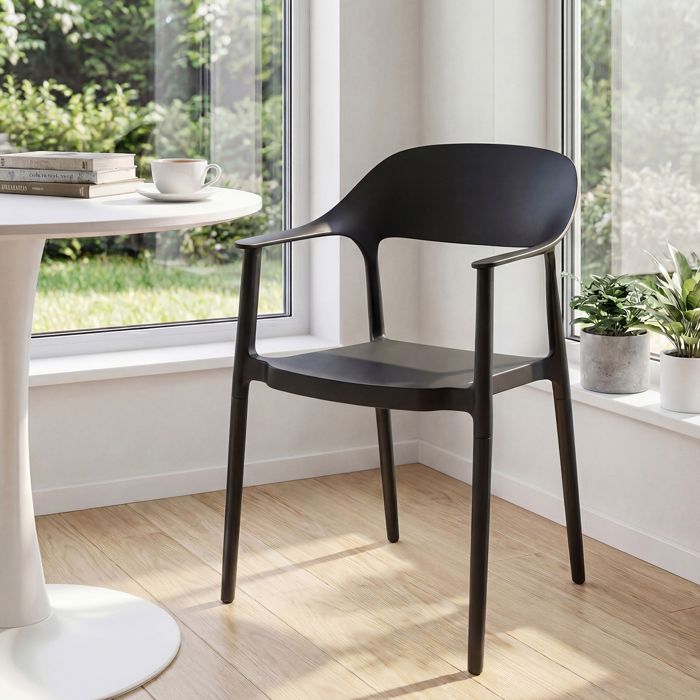COSTWAY Chaise de Salle à Manger en Plastique avec Dossier Incurvé Accoudoirs Confortables 57 x 53 x 83 cm Noir COSTWAY Chaise de Salle à Manger en Plastique avec Dossier Incurvé Accoudoirs Confortables 57 x 53 x 83 cm Noir