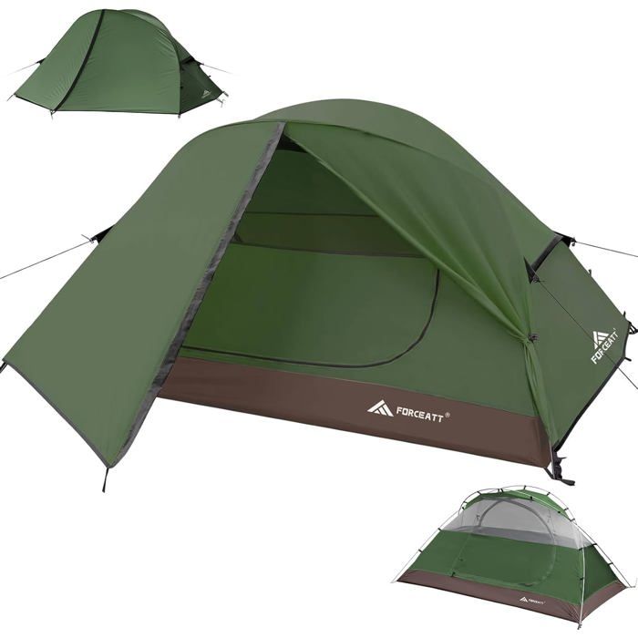 Tente 2-3 Personnes en 4 Saisons Idéal pour Le CampingLa Randonnée Portes DoublesImperméableCoupe-VentFacile à Installer et à