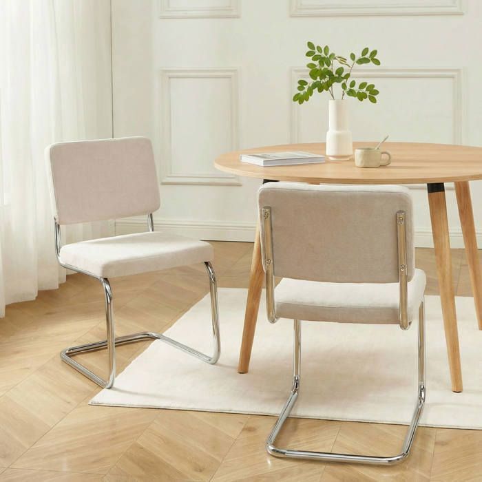 Lot de 2 chaises JACK tissu écru pieds métal chromé Lot de 2 chaises JACK tissu écru pieds métal chromé