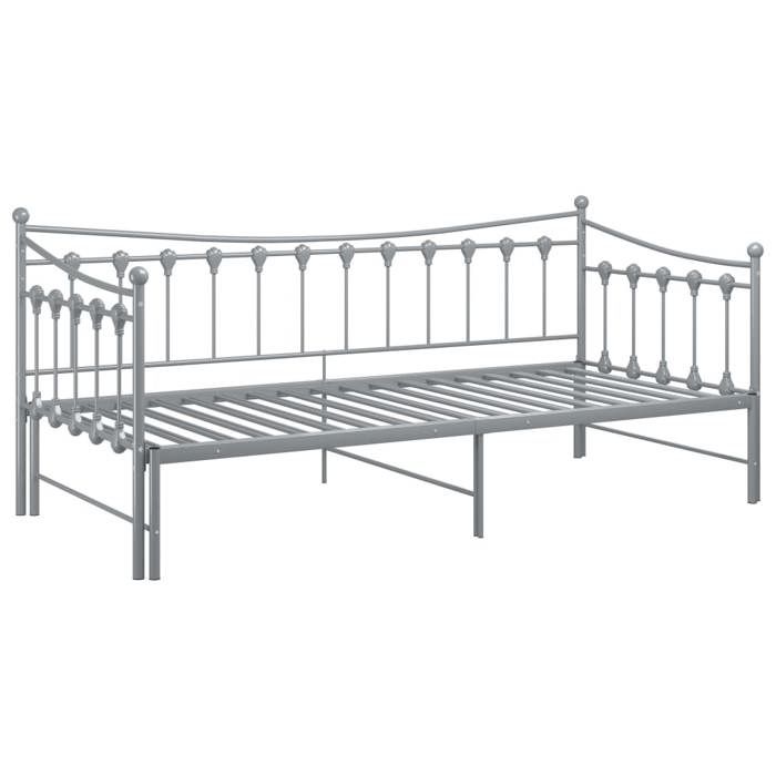 Cadre de canapé-lit extensible sans matelas - gris métal 90x200cm - pour adulte/enfant 45UO16