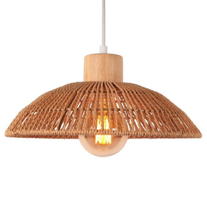 1 x Suspension Luminaire - SMOTOP - Vintage Industriel - Rotin et Bois - E27 - Ø30.5cm - Pour Salle à manger Cuisine