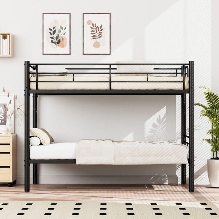 Lit Superposé Enfants 90x200cm Noir Convertible 2 Lits Simples avec Garde-Corps Sécurité Escalier et Sommier Lattes Anti-Dérapant